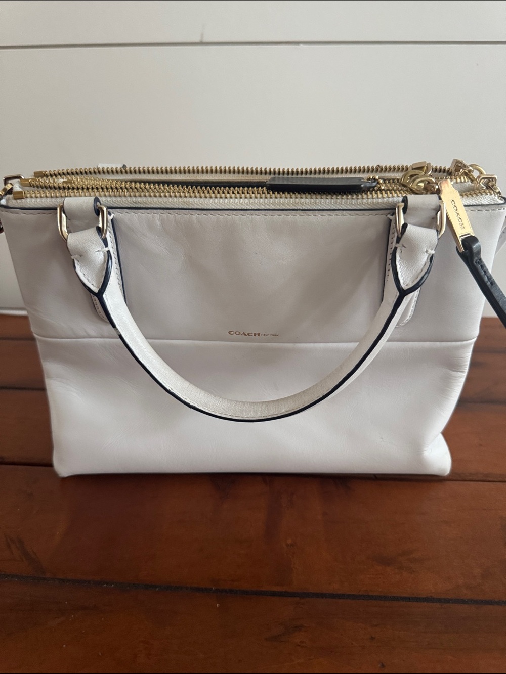 COACH White Leather Double-Mini Satchel with Gold Hardware